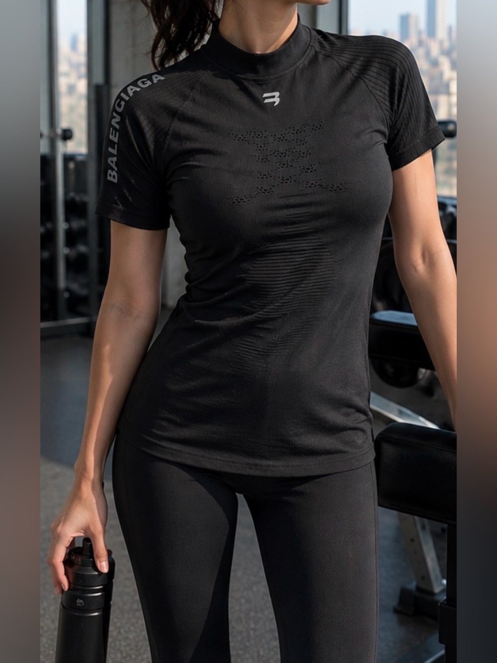 BALENCIAGA Seamless Performance Short Sleeve Top – Black / Size M (Runs Small)